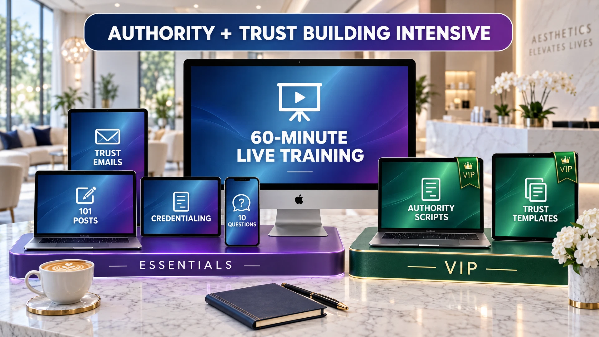 Authority + Trust collection across live training, Essentials resources and VIP additions